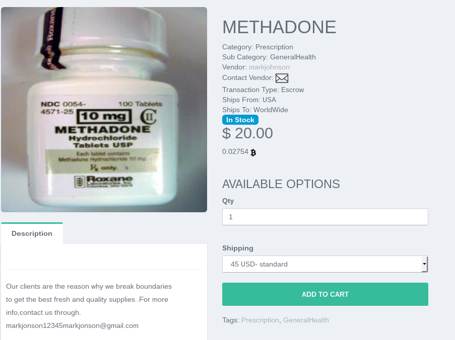 This Apple market
				vendor is selling Methadone, a prescription medicaiton that is used to
				help people stop using heroin and other narcotics.